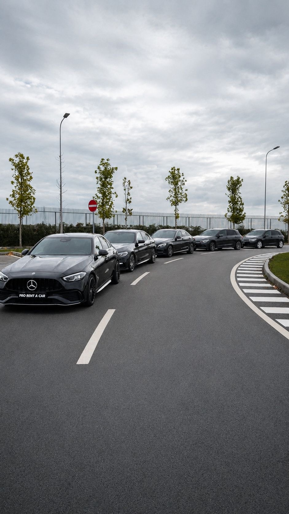 Pro Rent a Car fleet lined up on the road